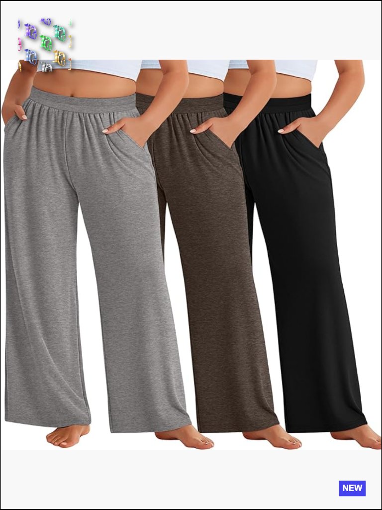 Plus Size Wide Leg Pajama Pants Loose Fit Yoga Lounge Set Of 3 High Waist